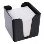 A photo of Q-Connect Desk Sets & Tidies Q-Connect Memo Box Black features a sleek, black box with the Q-Connect logo on the front. The box has a hinged lid and is filled with various office supplies, such as paper clips, sticky notes, and pens.