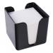 A photo of Q-Connect Desk Sets & Tidies Q-Connect Memo Box Black features a sleek, black box with the Q-Connect logo on the front. The box has a hinged lid and is filled with various office supplies, such as paper clips, sticky notes, and pens.