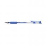 The photo shows a pack of 10 blue Q-Connect Gel Rollerball Pens. Each pen has a medium tip and a smooth gel ink formula. The pens have a sleek design and are ideal for everyday use.