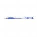 The photo shows a pack of 10 blue Q-Connect Gel Rollerball Pens. Each pen has a medium tip and a smooth gel ink formula. The pens have a sleek design and are ideal for everyday use.