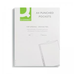 Q-Connect Punched Pockets Polypropylene 50 Micron A4 Embossed 100 Pack
