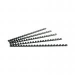 The photograph captures a pack of 100 black 12mm binding combs by Q-Connect. The combs are neatly stacked and packaged, with the brand and product name clearly displayed. The sturdy combs have a professional look and are perfect for securing and organizing important documents.