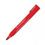 The image shows a pack of 10 Q-Connect Permanent Markers in bullet tip style, with a vibrant red color. The markers are neatly arranged and clearly labeled with the Q-Connect brand name. The packaging is sleek and professional, making it easy for storage and organization. Each marker looks durable and high-quality, perfect for any writing task.