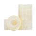 The photo shows six rolls of Q-Connect Sticky Tapes, specifically the Easy Tear Polypropylene Tape version. Each roll has a 24mmx33m measurement and fits a 1 inch core. The tape itself is clear and the packaging contains the QF27014 label.
