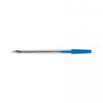 The image shows a set of Q-Connect medium blue ballpoint pens, neatly packaged in a pack of 20. The pens are designed with a sleek and simple design, featuring a smooth and comfortable grip for writing. Each pen has a retractable tip and is ideal for everyday use.