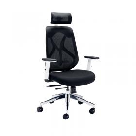 VOW First Stealth Mesh Back Operator Chair Headrest + Arms 660x660x1140-1240 BlackWhiteKF70060 KF70060
