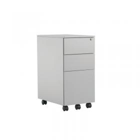 Jemini 3 Drawer Mobile Pedestal Slimline Steel 300x470x615mm Silver KF74157 KF74157