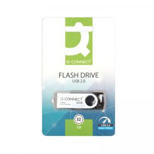 Q-Connect USB 2.0 Swivel 32GB Flash Drive SilverBlack KF76970 KF76970