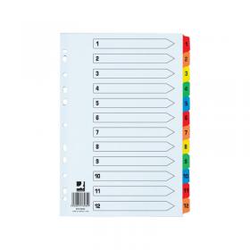 Q-Connect 1-12 Index Extra Wide Reinforced Multi-Colour Tabs KF76985 KF76985