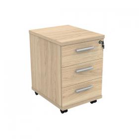 Astin 3 Drawer Mobile Under Desk Pedestal 400x500x590mm Canadian Oak KF77725 KF77725