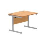 Astin Rectangular Single Upright Cantilever Desk 800x800x730mm Beech/Silver KF800048 KF800048