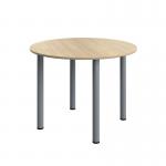 Serrion Pole Leg Round Meeting Table 1000x1000x730mm OakSilver KF800369 KF800369