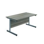 Jemini Single Rectangular Desk 1200x600x730mm Grey Oak/Silver KF800412 KF800412