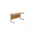 Jemini Single Rectangular Desk 1400x600x730mm Nova Oak/Silver KF800543 KF800543