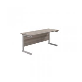 Jemini Single Rectangular Desk 1600x600x730mm Grey Oak/Silver KF800654 KF800654