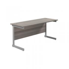 Jemini Single Rectangular Desk 1800x600x730mm Grey Oak/Silver KF800772 KF800772