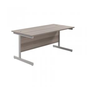 Jemini Single Rectangular Desk 1600x800x730mm Grey Oak/Silver KF801257 KF801257