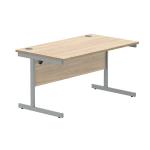 Astin Rectangular Single Upright Cantilever Desk 1400x800x730mm Canadian Oak/Silver KF803288 KF803288