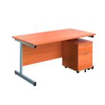First Single Desk with 2 Drawer Pedestal 1600x800mm Beech/Silver KF803553 KF803553