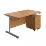 First Single Desk with 2 Drawer Pedestal 1600x800 Nova Oak/Silver KF803560 KF803560