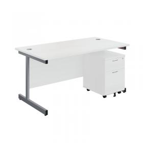 VOW First Single Desk with 2 Drawer Pedestal 1600x800mm WhiteSilver KF803577 KF803577