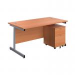 First Single Desk with 3 Drawers Pedestal 1600x800mm Beech/Silver KF803584 KF803584