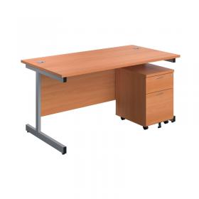 VOW First Single Desk with 3 Drawers Pedestal 1600x800mm BeechSilver KF803584 KF803584
