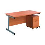 First Single Desk with 3 Drawers Pedestal 1600x800mm Beech/Silver KF803584 KF803584