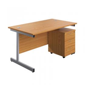 First Single Desk with 3 Drawers Pedestal 1600x800 Nova Oak/Silver KF803591 KF803591