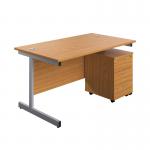 First Single Desk with 3 Drawers Pedestal 1600x800 Nova OakSilver KF803591 KF803591