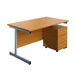 First Single Desk with 3 Drawers Pedestal 1600x800 Nova Oak/Silver KF803591 KF803591