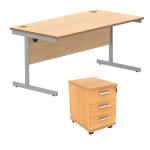 Astin Rectangular Desk 1600x800x730mm +3Drw Under Desk Pedestal Norwegian Beech/Silver KF803777 KF803777