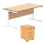 Astin Rectangular Desk 1600x800x730 +3Drw Under Desk Pedestal Norwegian Beech/Arctic White KF803787 KF803787