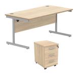 Astin Rectangular Desk +3Drw Mobile Under Desk Pedestal 1680 Canadian Oak/Silver KF803797 KF803797