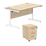 Astin Rectangular Desk 1600x800x730mm +3Drw Under Desk Pedestal Canadian Oak/Arctic White KF803807 KF803807