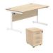 Astin Rectangular Desk 1600x800x730mm +3Drw Under Desk Pedestal Canadian Oak/Arctic White KF803807 KF803807