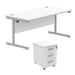 Astin Rectangular Desk +3Drw Mobile Under Desk Pedestal 1680 Arctic White/Silver KF803817 KF803817