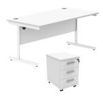 Astin Rectangular Desk 1600x800x730mm +3Drw Under Desk Pedestal Arctic White/Arctic White KF803897 KF803897