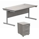 Astin Rectangular Desk +3Drw Mobile Under Desk Pedestal 1680 Alaskan Grey Oak/Silver KF803907 KF803907