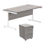 Astin Rectangular Desk 1600x800x730mm +3Drw Under Desk Pedestal Alaskan Grey Oak/White KF803917 KF803917