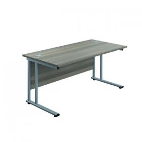 Jemini Double Upright Rectangular Desk 800x600x730mm Grey Oak/Silver KF806097 KF806097