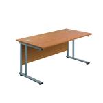 Jemini Double Upright Rectangular Desk 800x600x730mm Nova Oak/Silver KF806103 KF806103