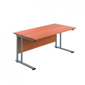 Jemini Rectangular Cantilever Desk 1600x600x730mm Beech/Silver KF806448 KF806448