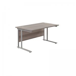 VOW Jemini Rectangular Cantilever Desk 1400x800x730mm Grey OakSilver
