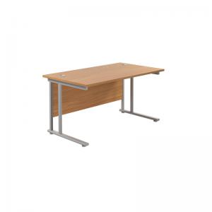 VOW Jemini Rectangular Cantilever Desk 1400x800x730mm Nova OakSilver