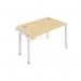The Jemini Bench Desking features a sleek and modern design with a maple and white finish. The 1 person extension desk is spacious, measuring 1200x800x730mm, providing ample room for work essentials. The clean and minimalist look of the desk is perfect for any professional workspace.