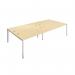The Jemini Bench Desking features a sleek and modern design, with a spacious 2400x1600x730mm size. The maple and white color combination adds a touch of sophistication to any workspace, and the 4 person configuration allows for collaborative work.