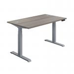 Jemini SitStand Desk with Cable Ports 1200x800x630-1290mm Grey OakSilver KF809708 KF809708