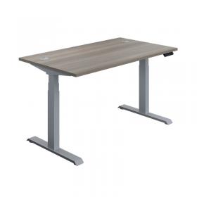 VOW Jemini SitStand Desk with Cable Ports 1200x800x630-1290mm Grey OakSilver KF809708 KF809708