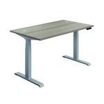 Jemini Sit/Stand Desk with Cable Ports 1200x800x630-1290mm Grey Oak/Silver KF809708 KF809708